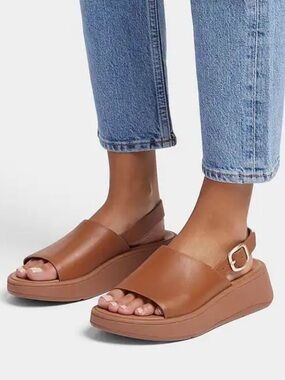 FitFlop F-Mode Leather Flatform Back-Strap Sandals New!